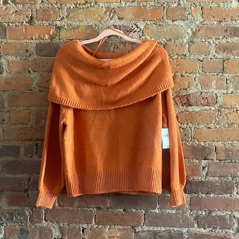 NEW WITH TAGS Anthropologie  Slouchy Cowl Neck Orange Sweater Size M